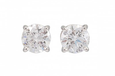 Lot 214 - A PAIR OF DIAMOND STUD EARRINGS, mounted in...