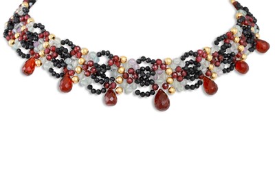 Lot 173 - A BEADED CHOKER STYLE NECKLACE, set with onyx...