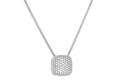 Lot 135 - A DIAMOND PAVÉ SET CUSHION SHAPED PENDANT, to...