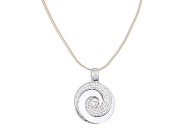 Lot 136 - A CIRCULAR DIAMOND SHAPED PENDANT, on a two...